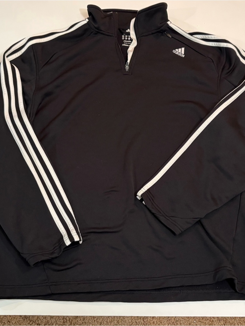 ADIDAS Men’s Black Zip-Up Training Pullover with White Stripes | XL